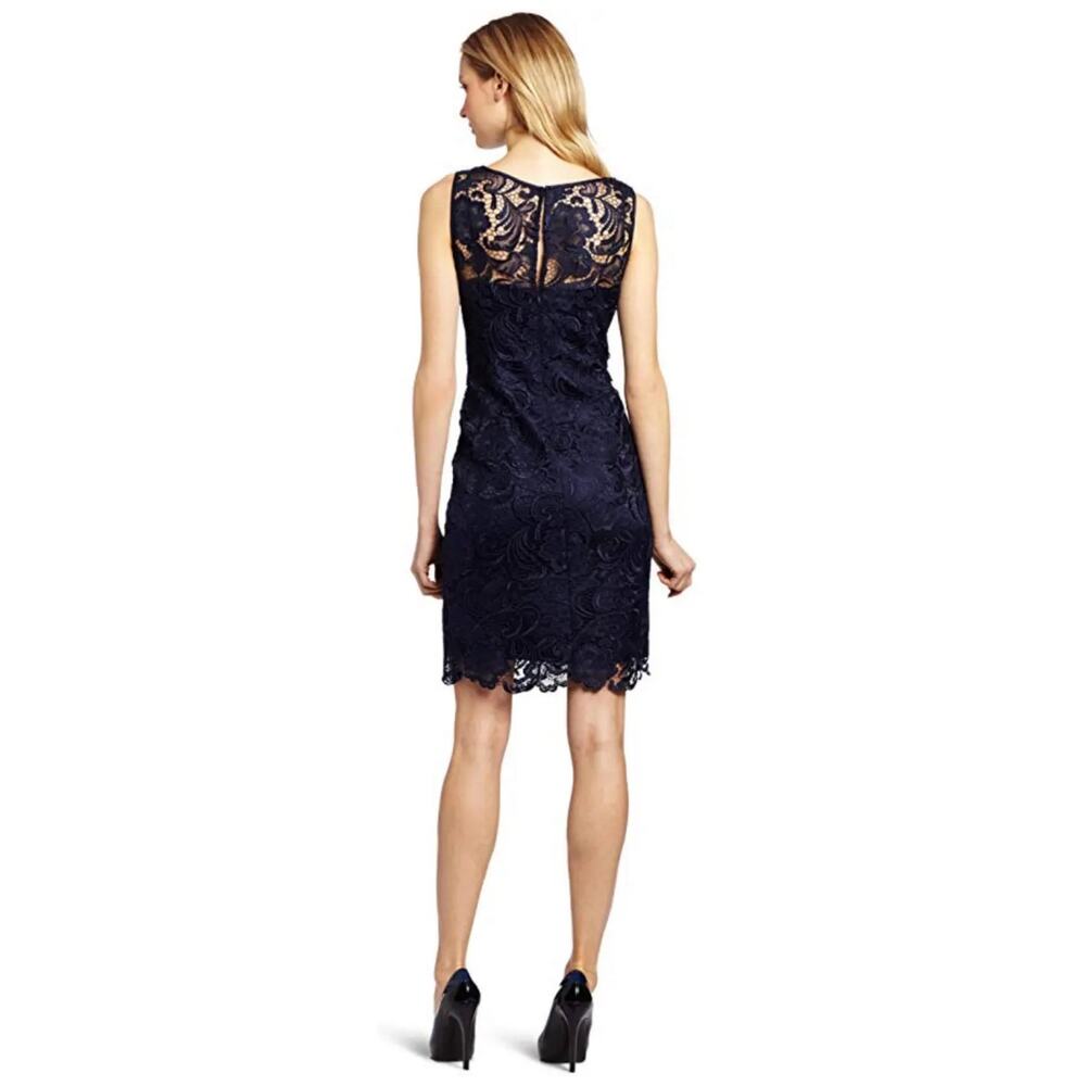 Adrianna Papell Special Occasion Navy Blue Lace Sleeveless Sheath Dress Size 8 - Picture 3 of 13